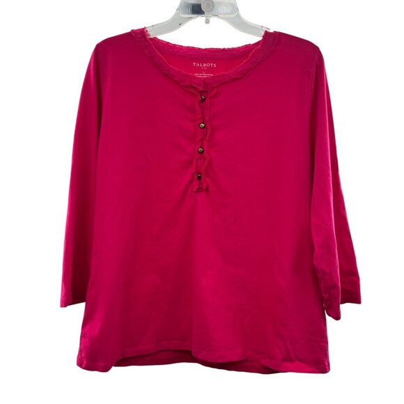 Talbots Women's 3/4 Sleeve Henley Top Pink Size Large Buttons - Picture 1 of 9
